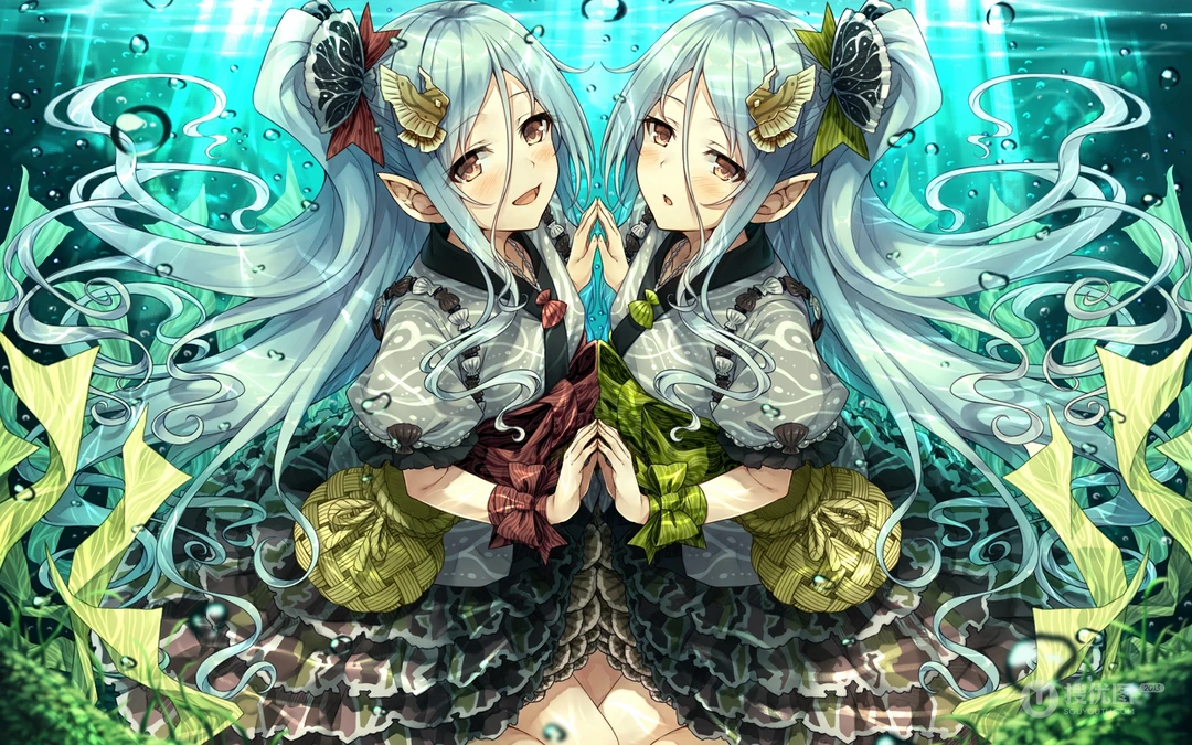 在水中，动漫少女，长筒袜，美腿，长发，超美二次高清壁纸图片