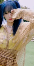 程潇最新米黄色格纹装搭配雾蓝色双马尾户外酷美写真图集