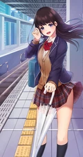 来来往往不停歇，列车抵达或出发月台上的二次元动漫学生制服少女图集