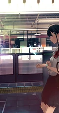 来来往往不停歇，列车抵达或出发月台上的二次元动漫学生制服少女图集
