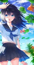 好多漂亮的小金鱼，二次元动漫少女和金鱼唯美插画动漫图集
