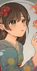 好多漂亮的小金鱼，二次元动漫少女和金鱼唯美插画动漫图集