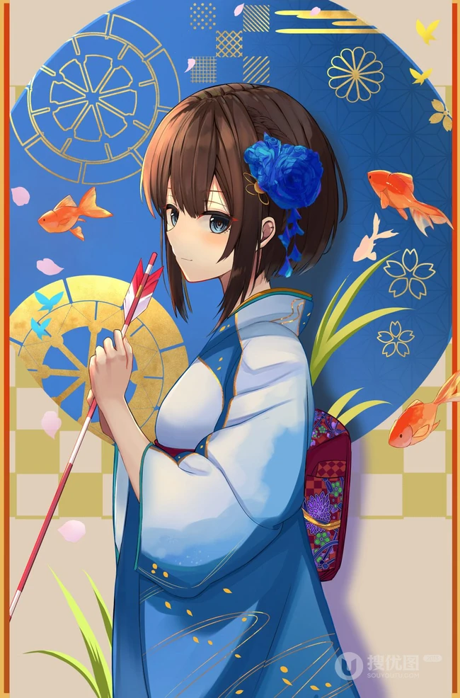 好多漂亮的小金鱼，二次元动漫少女和金鱼唯美插画动漫图集