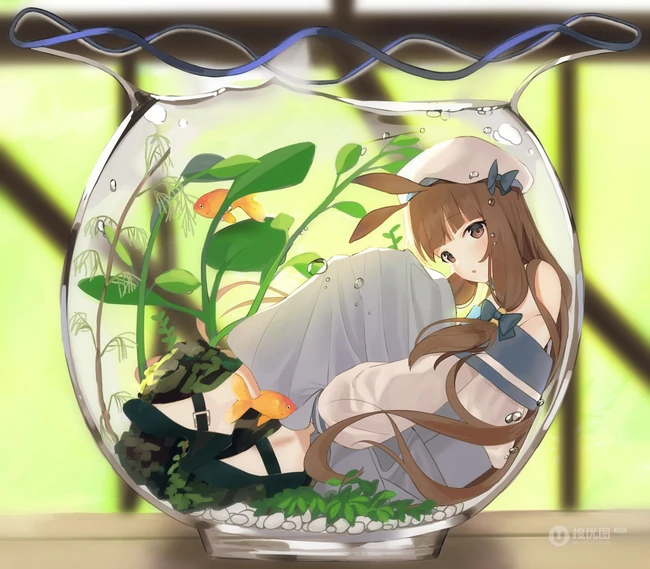 好多漂亮的小金鱼，二次元动漫少女和金鱼唯美插画动漫图集