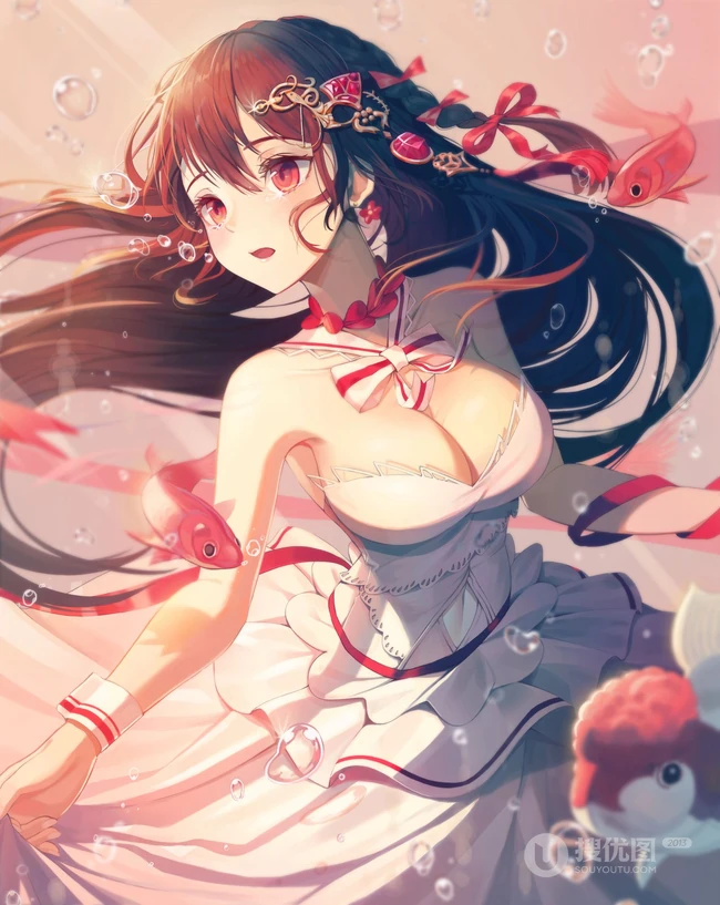 好多漂亮的小金鱼，二次元动漫少女和金鱼唯美插画动漫图集