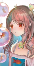 好多漂亮的小金鱼，二次元动漫少女和金鱼唯美插画动漫图集