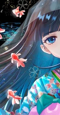 好多漂亮的小金鱼，二次元动漫少女和金鱼唯美插画动漫图集