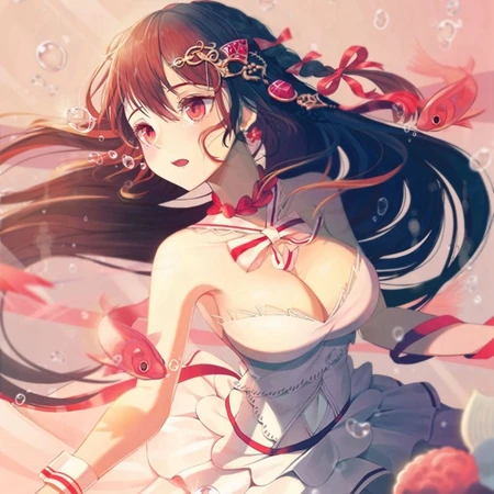 动漫女生头像，甜甜的二次元少女和金鱼的唯女生生头像图片