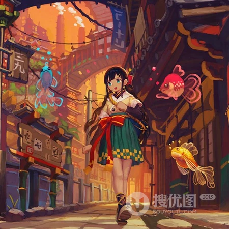 动漫女生头像，甜甜的二次元少女和金鱼的唯女生生头像图片