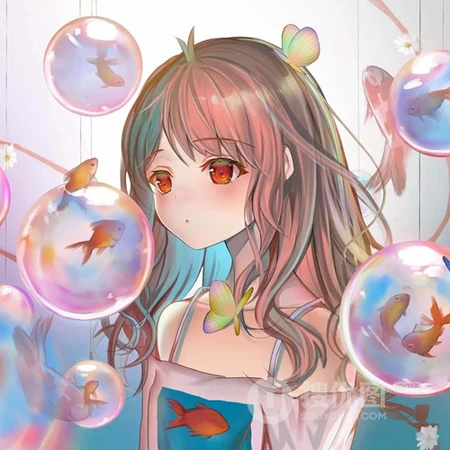 动漫女生头像，甜甜的二次元少女和金鱼的唯女生生头像图片