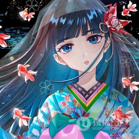 动漫女生头像，甜甜的二次元少女和金鱼的唯女生生头像图片