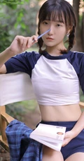 双麻花辫清新元气女生紧身运动制服短裤短款装青青草院子写真美照