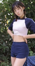 双麻花辫清新元气女生紧身运动制服短裤短款装青青草院子写真美照