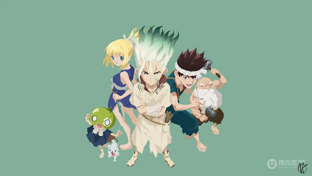 动漫&ldquo;石纪元（Dr.STONE）&rdquo;角色插画壁纸，发型好别致啊