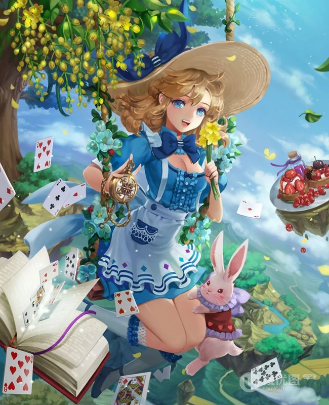 爱丽丝梦游仙境可爱少女人物萌图，好看的二次女生梦游仙境插画图集