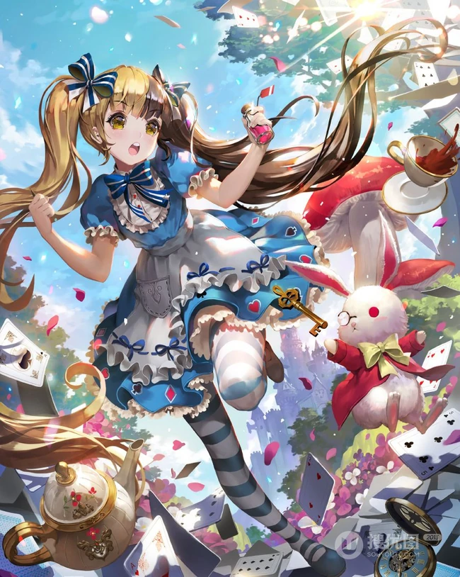 爱丽丝梦游仙境可爱少女人物萌图，好看的二次女生梦游仙境插画图集