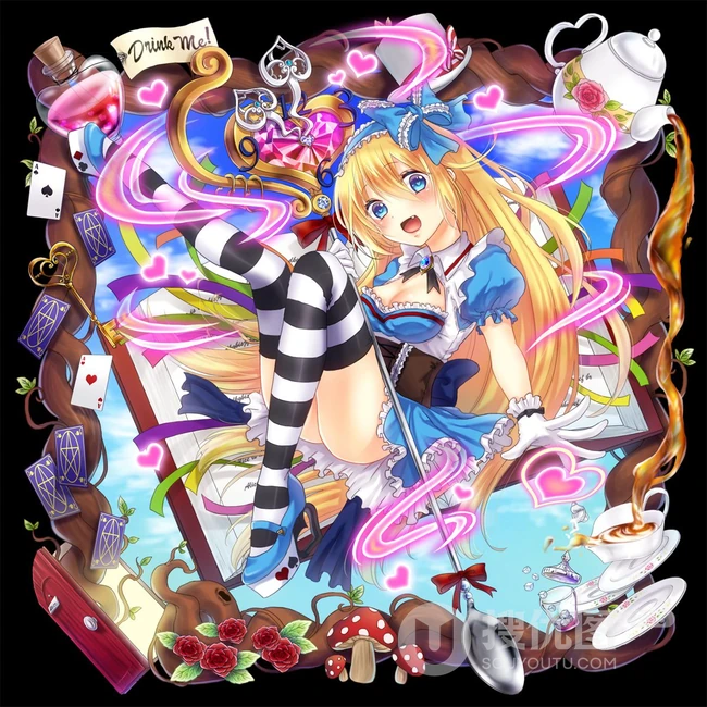 爱丽丝梦游仙境可爱少女人物萌图，好看的二次女生梦游仙境插画图集