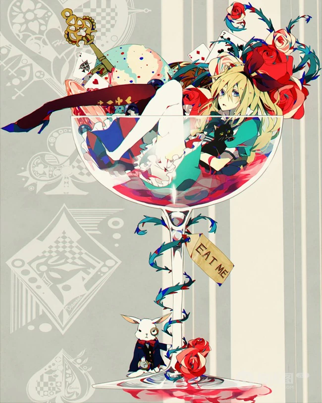 爱丽丝梦游仙境可爱少女人物萌图，好看的二次女生梦游仙境插画图集