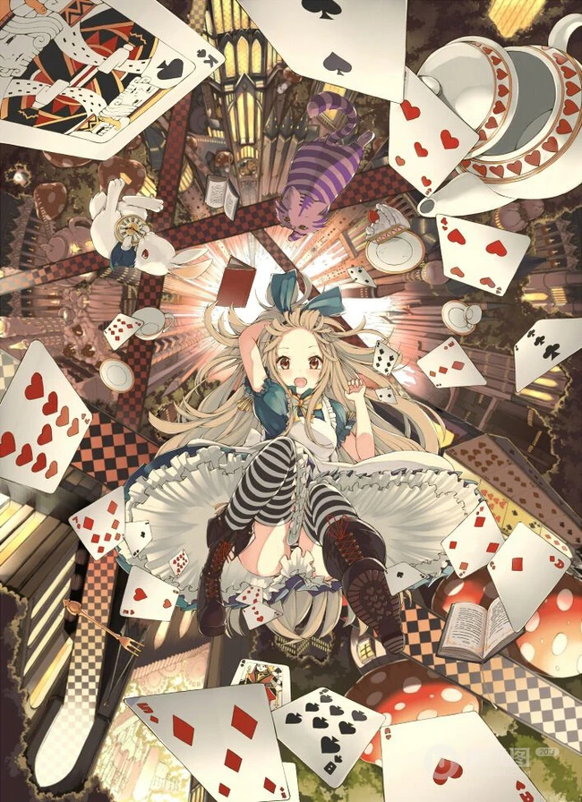爱丽丝梦游仙境可爱少女人物萌图，好看的二次女生梦游仙境插画图集