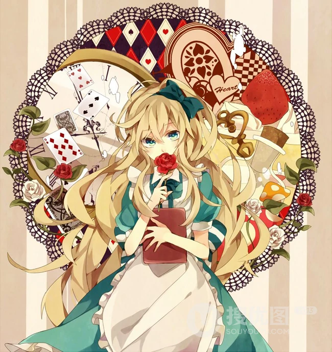 爱丽丝梦游仙境可爱少女人物萌图，好看的二次女生梦游仙境插画图集