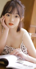 圆圆的脸蛋真可爱，肩带衣波点短裤睡衣浅粉白皙少女室内写真美照