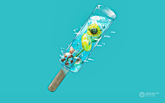 创意十足的清凉夏日解暑美图，超有创意的清新静物手绘瓶子，液体插画图片