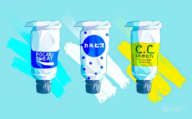 创意十足的清凉夏日解暑美图，超有创意的清新静物手绘瓶子，液体插画图片
