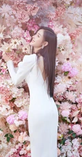 张天爱仙气飘飘V领白裙花海花墙钱超美写真图片