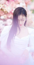 张天爱仙气飘飘V领白裙花海花墙钱超美写真图片