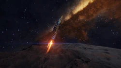 太空游戏，飞行在宇宙越过星球的航天天机桌面壁纸