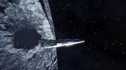 太空游戏，飞行在宇宙越过星球的航天天机桌面壁纸