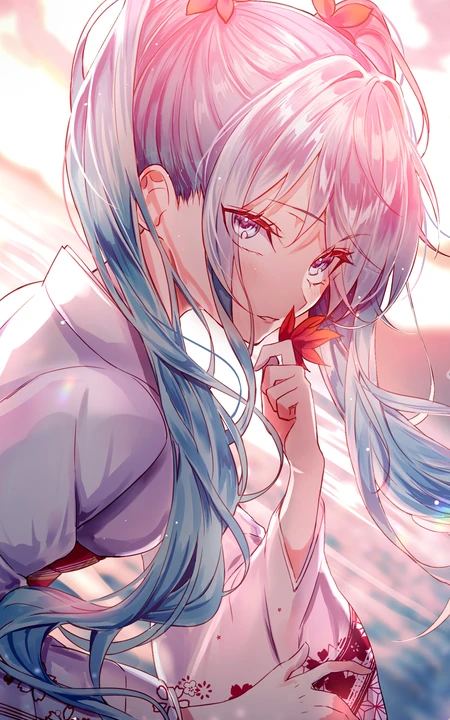 绝美手绘双马尾穿和服的动漫少女手机壁纸