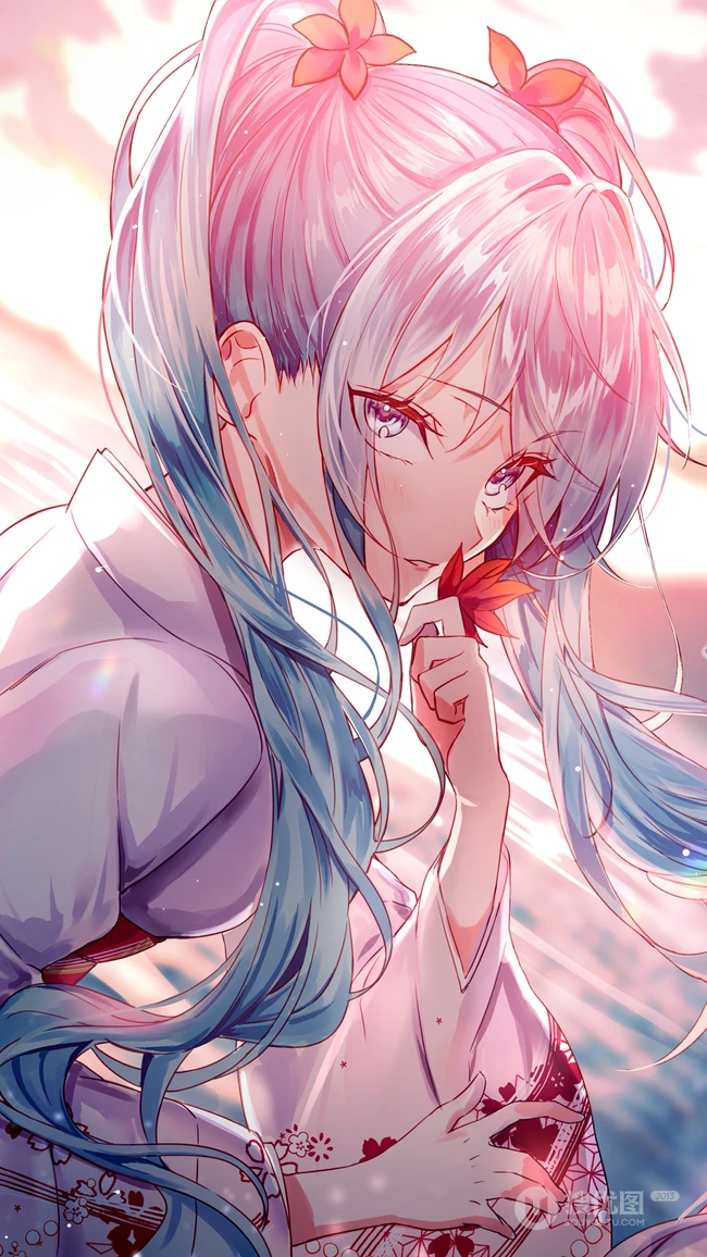 绝美手绘双马尾穿和服的动漫少女手机壁纸