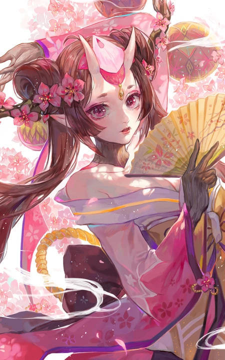 粉色少女心，手拿纸扇的古风动漫美女手机壁纸图片