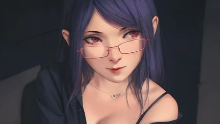 手绘戴眼镜斯文的动漫女生桌面壁纸
