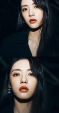 蔡文静超美夜晚街拍写真，彩妆红唇搭配连衣黑裙，尽显柔美魅力