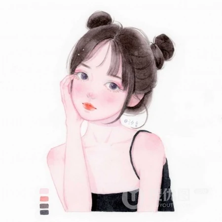 有没有和图中女孩长得像的？粉嘟嘟可爱圆脸纯手绘时尚少女插画头像图片