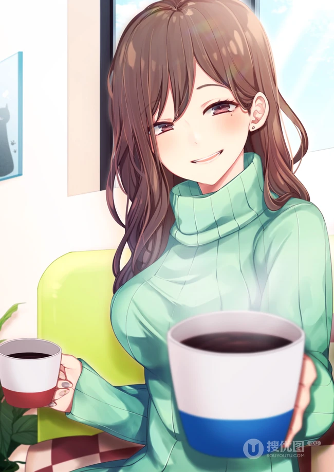 高领衣二次元女生的魅力，绝美气质高领衣系列动漫女生高清插画图集