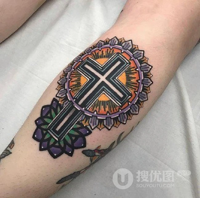 男生身体各部位点刺梵花纹身图片，大图案，小图案都有的不同梵花纹身图案 第4张