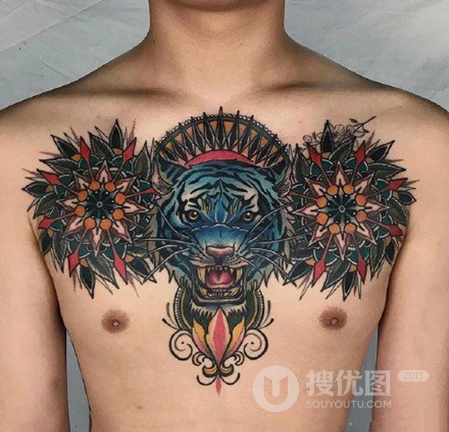 男生身体各部位点刺梵花纹身图片，大图案，小图案都有的不同梵花纹身图案 第5张