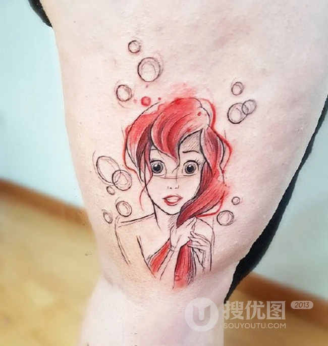 女生各部位的可爱卡通人物纹身小图案，彩色的卡通小纹身图案作品欣赏 第8张