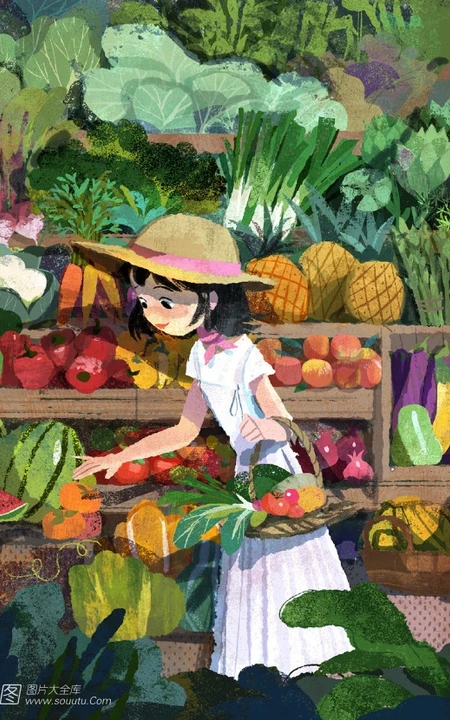 夏天，绿色，小清新，小女孩插画素材，清新夏日人物主题系列插画图集