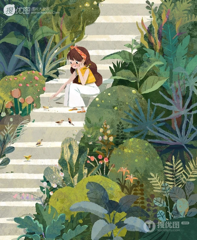 夏天，绿色，小清新，小女孩插画素材，清新夏日人物主题系列插画图集