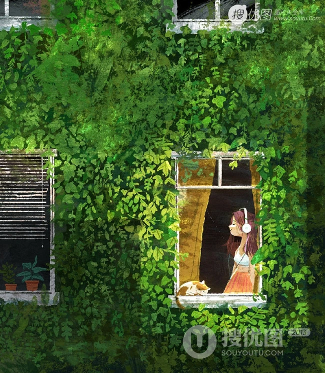 夏天，绿色，小清新，小女孩插画素材，清新夏日人物主题系列插画图集