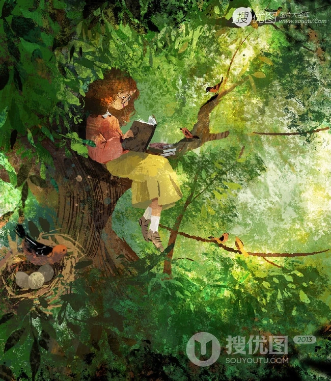 夏天，绿色，小清新，小女孩插画素材，清新夏日人物主题系列插画图集