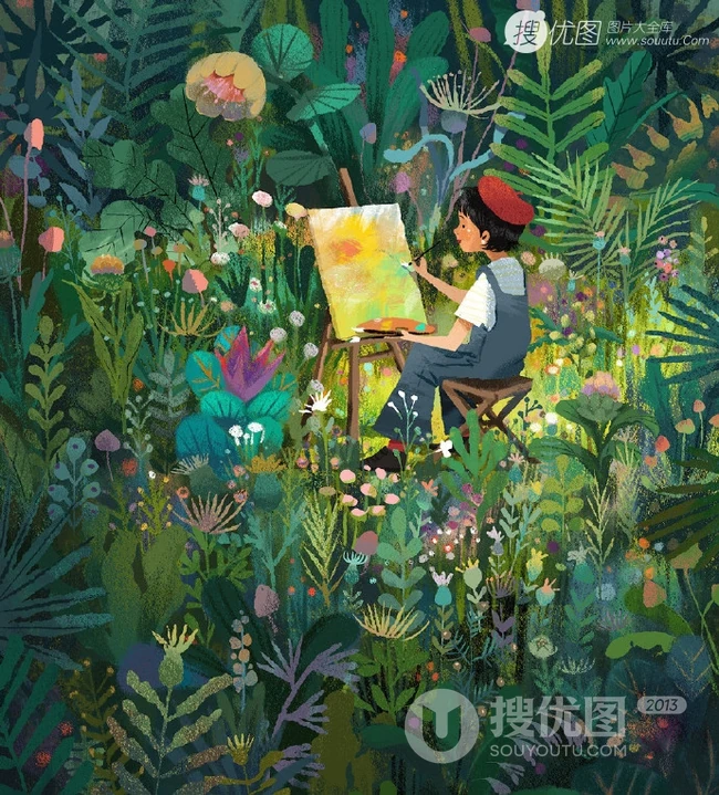 夏天，绿色，小清新，小女孩插画素材，清新夏日人物主题系列插画图集