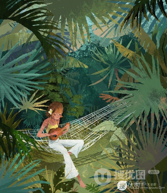 夏天，绿色，小清新，小女孩插画素材，清新夏日人物主题系列插画图集