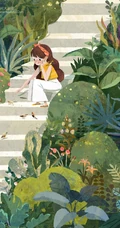 夏天，绿色，小清新，小女孩插画素材，清新夏日人物主题系列插画图集