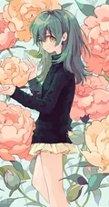 少女插画，花花草草和清新少女，夏日主题唯美清新少女户外插画美景