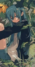 少女插画，花花草草和清新少女，夏日主题唯美清新少女户外插画美景